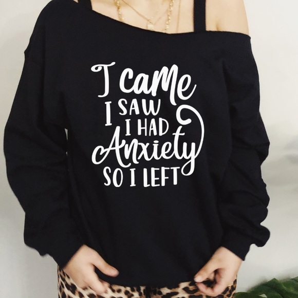 NEW Oversized Off Shoulder Anxiety Sweatshirt S-4X gift sweater soft - Picture 1 of 3